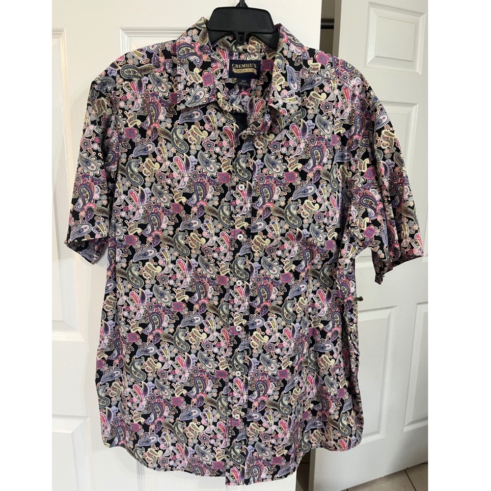 Cremieux Premium Denim Mens 2XT Paisley Button Down Shirt Short Sleeve Cotton